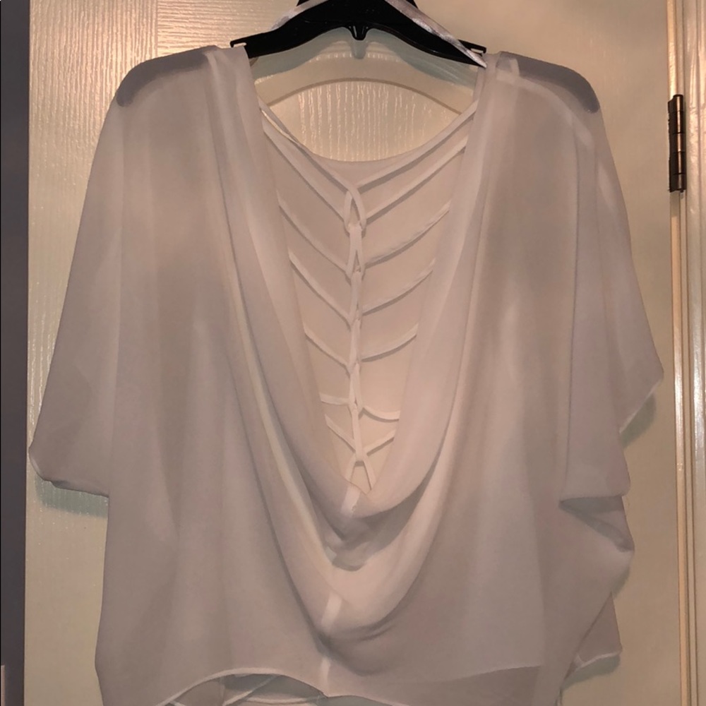 Fabric Short Sleeve Blouse with Drop Back